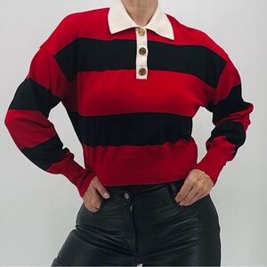 Express Old Money Preppy Ivy League Fishermancore Striped Embellished Sweater